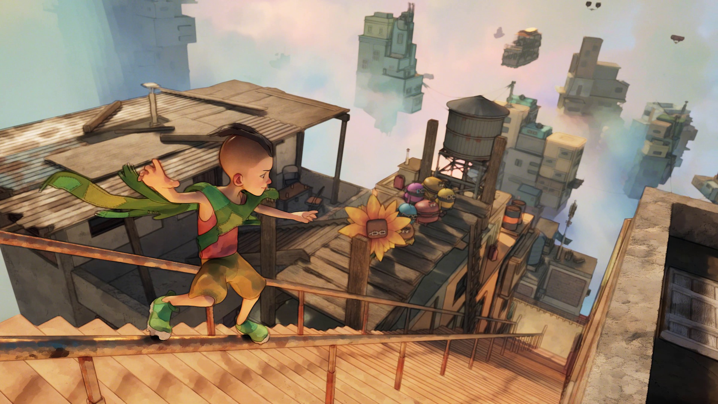 Gi balancing above the rooftops